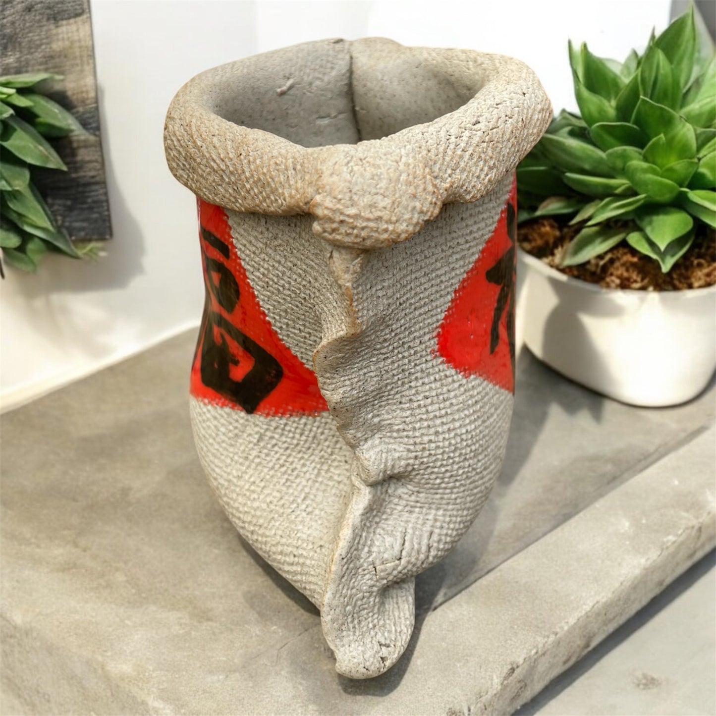 Lucky Fortune Bag Ceramic Succulent Pot – Handcrafted with 福 (Fortune) Character