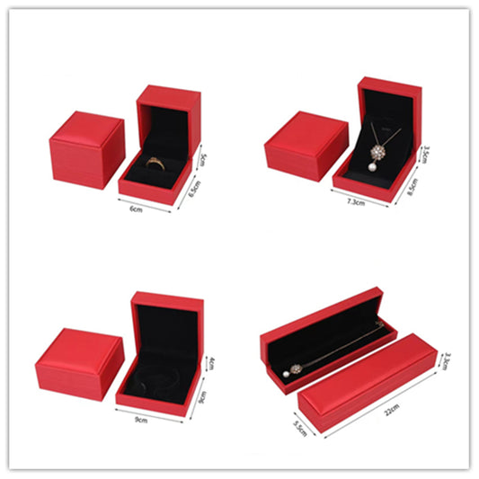 10x Luxurious Red Jewellery Boxes - Elegant Brushed Texture - Premium PU Leather - Gift Packaging Set