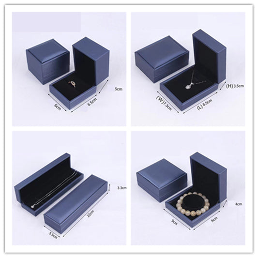 10x Luxurious Blue Jewellery Boxes - Elegant Brushed Texture - Premium PU Leather - Gift Packaging Set