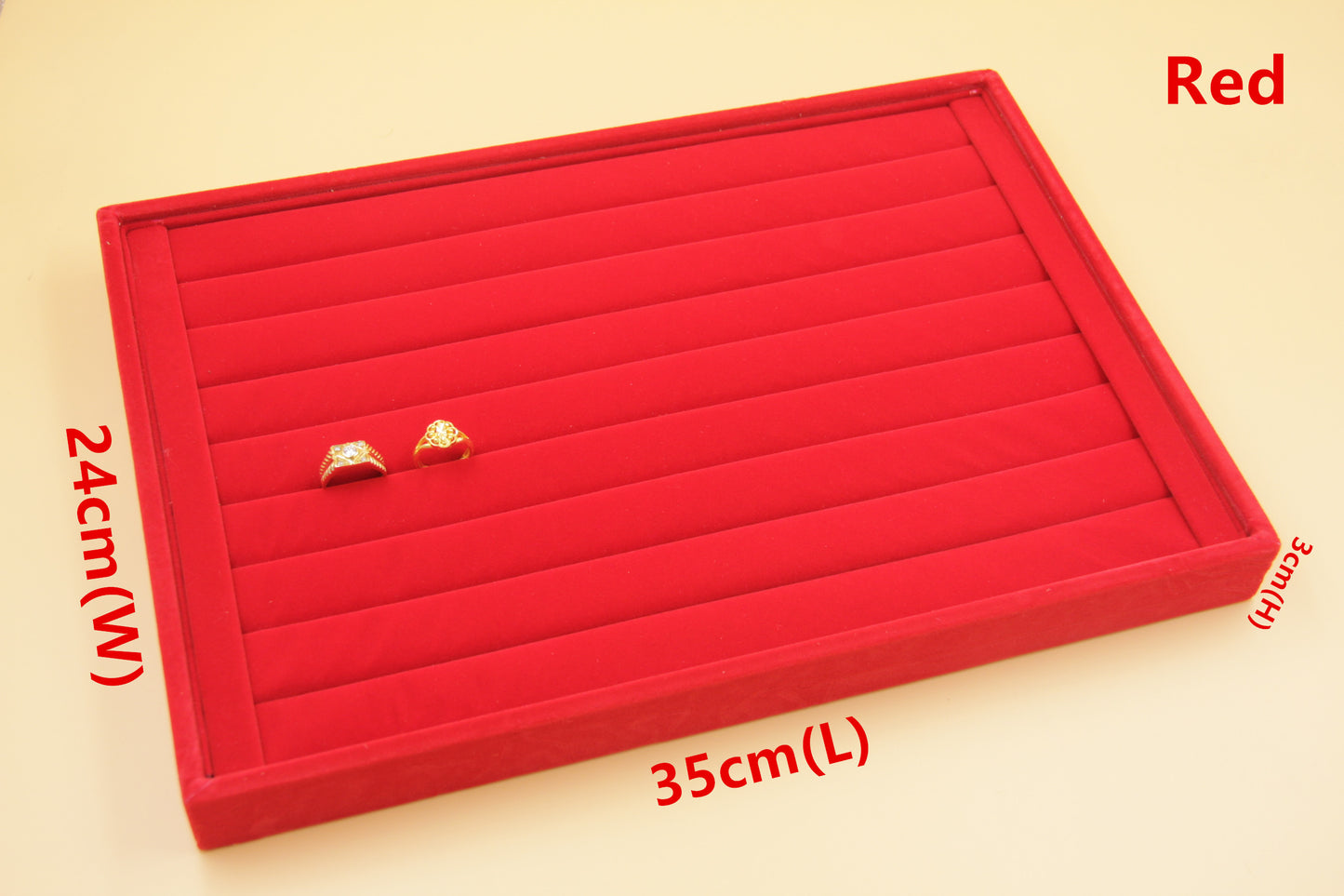 Red Velvet Jewelry Gold Display Tray - Ring Bracelet Earring Pendant Necklace Showcase