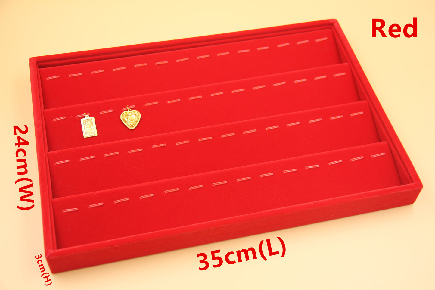 Red Velvet Jewelry Gold Display Tray - Ring Bracelet Earring Pendant Necklace Showcase