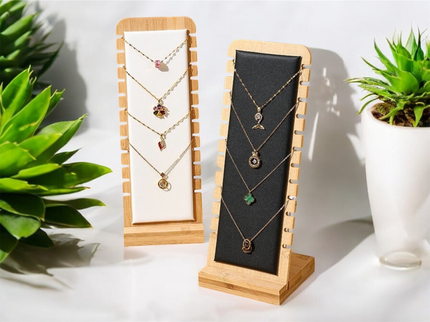 Solid Bamboo Jewellery Display Stand Necklace Holder for Pendants & Long Chains