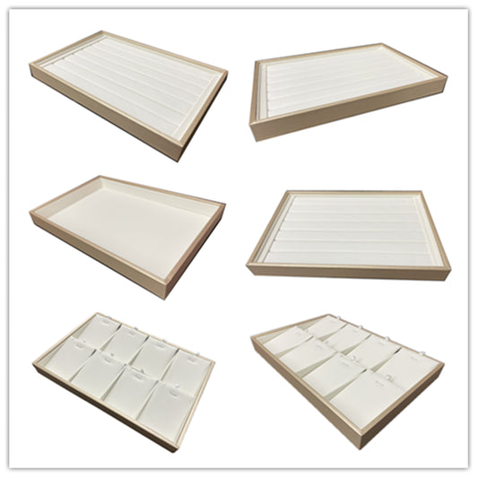 Elegant White and Champagne PU leather Jewelry Ring Pendant Opal Display Trays - Perfect for Organizing, Showcasing, and Storing - 30x20x3cm
