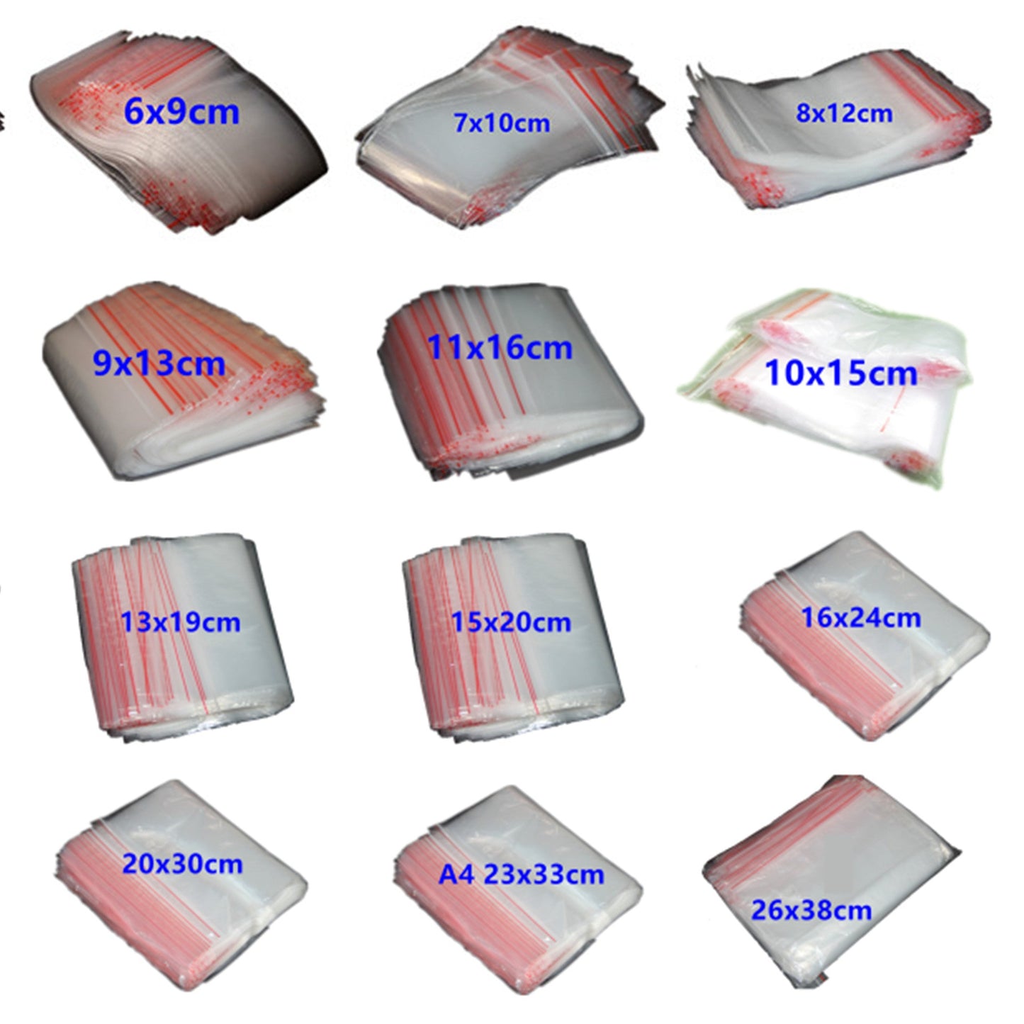Zipper Lock Plastic Bags for Reclosable Storage and Packing Pouches Red Zipper
