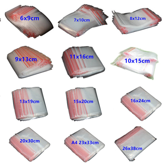Zipper Lock Plastic Bags for Reclosable Storage and Packing Pouches Red Zipper