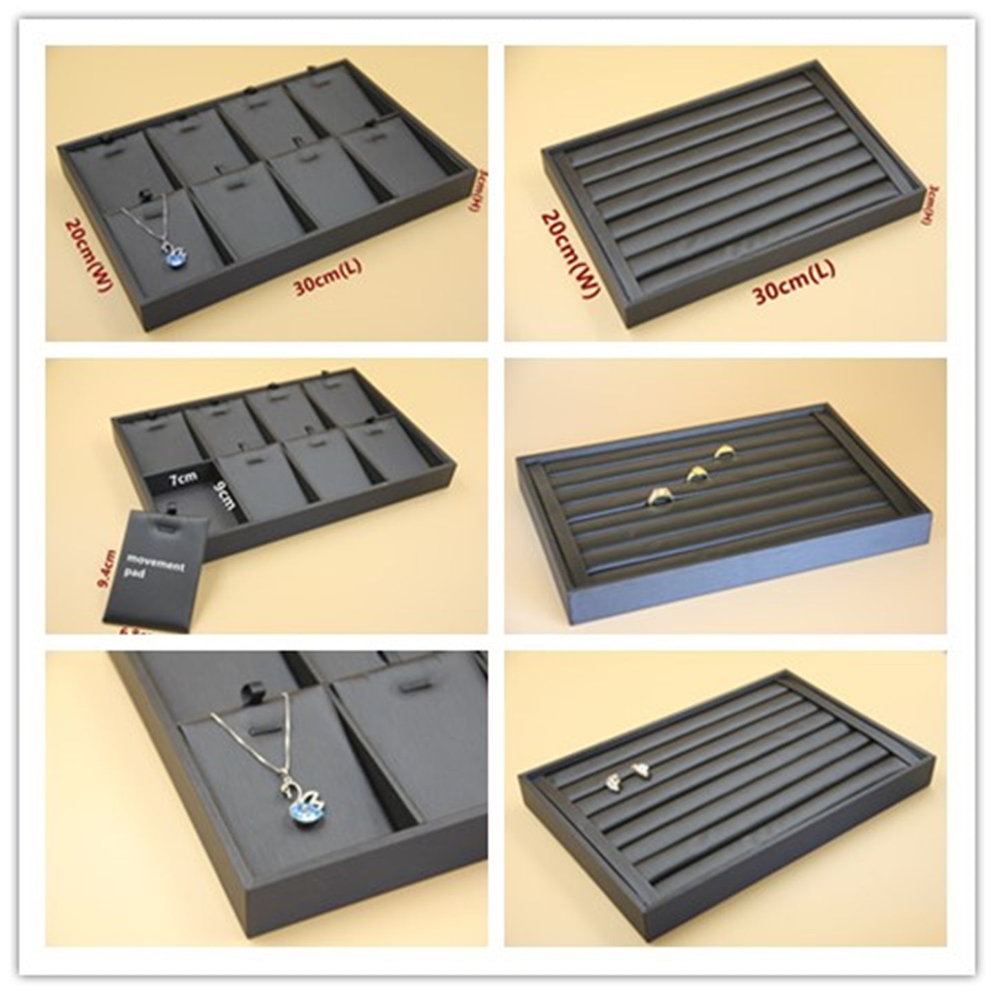 Black PU Jewelry Display Tray - Ring Bracelet Earring Pendant Necklace Showcase