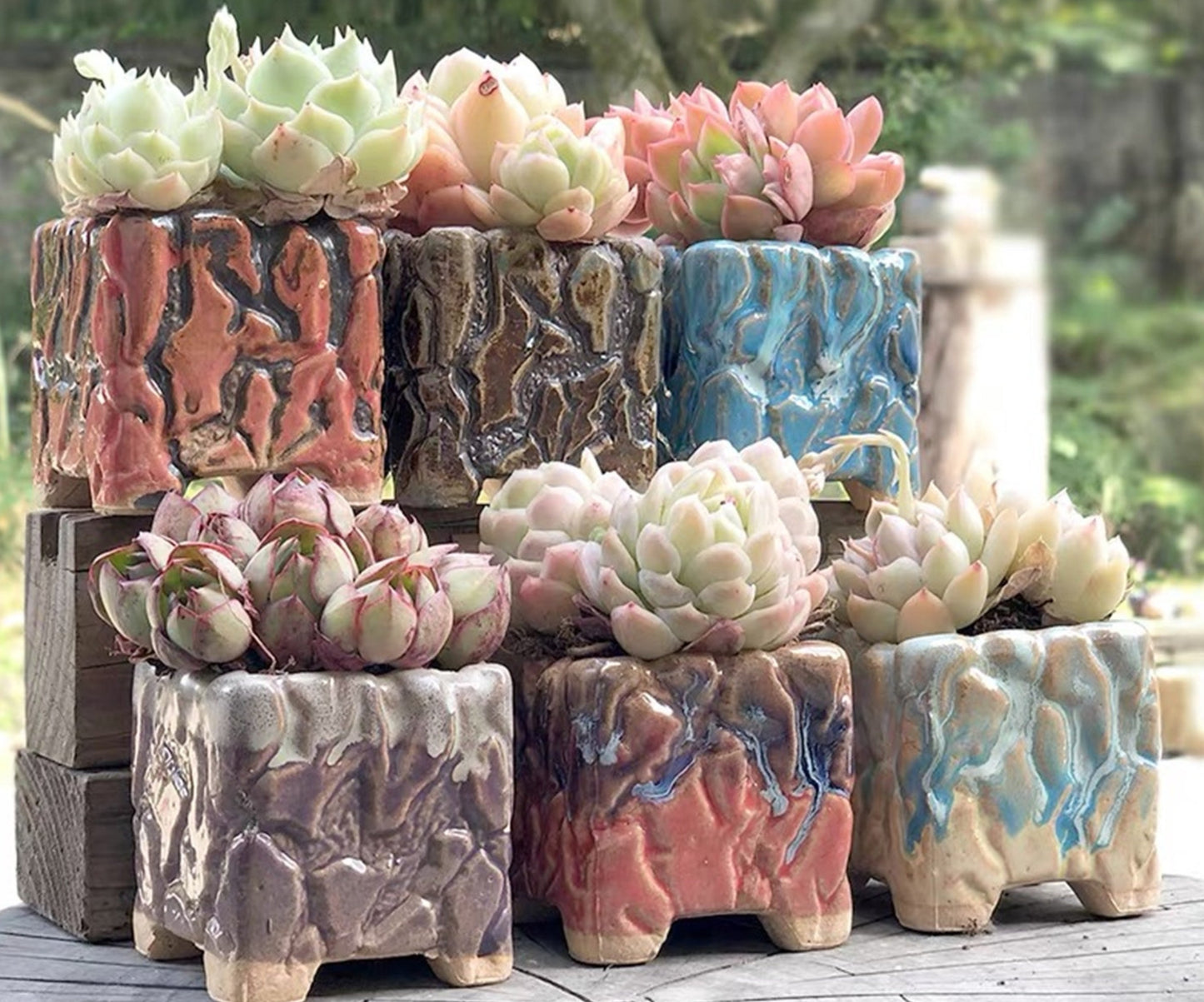 Square ceramic pots/set breathable succulent cactus planter