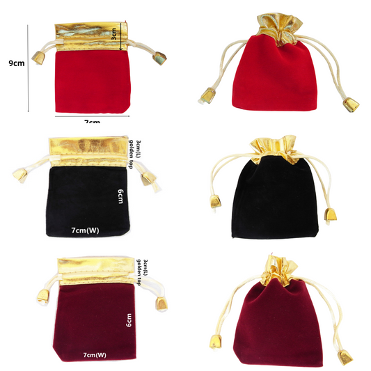 50 Elegant Red/Black Velvet Pouches with Gold Accent 7x9cm