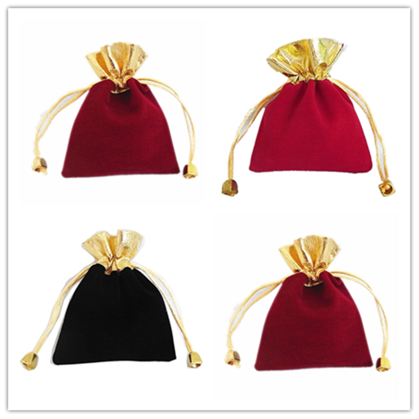 50 Elegant Red/Black Velvet Pouches with Gold Accent - Wedding, Christmas, Jewellery Gift Bags