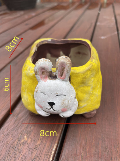 Bunny Planter Ceramic Pot Cute Succulent Cactus Herb Plant Pot Pottery With Drainage Hole