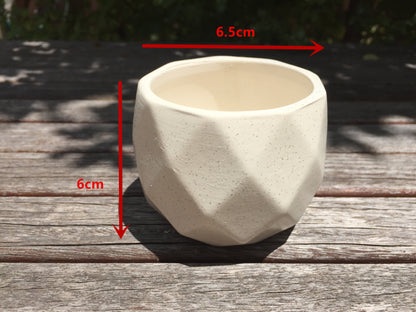 Succulent ceramic pot diamond pattern draining hole 6.5cm diameter