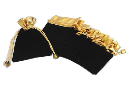 50 Elegant Red/Black Velvet Pouches with Gold Accent - Wedding, Christmas, Jewellery Gift Bags