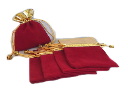 50 Elegant Red/Black Velvet Pouches with Gold Accent - Wedding, Christmas, Jewellery Gift Bags