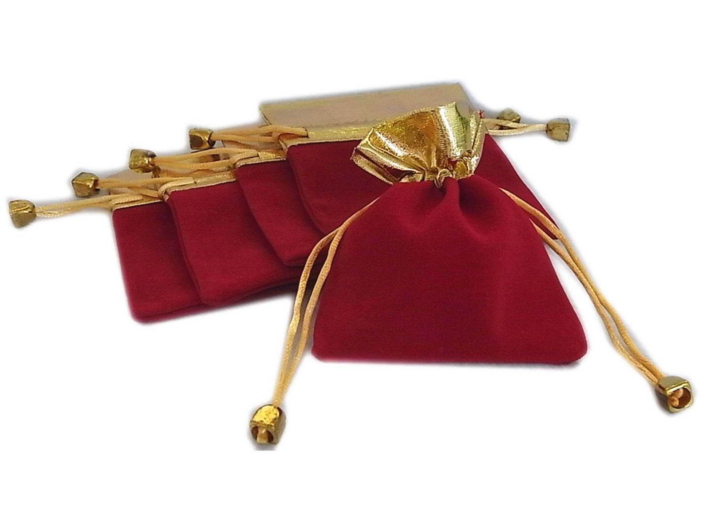 50 Elegant Red/Black Velvet Pouches with Gold Accent - Wedding, Christmas, Jewellery Gift Bags