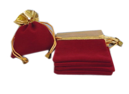 50 Elegant Red/Black Velvet Pouches with Gold Accent - Wedding, Christmas, Jewellery Gift Bags