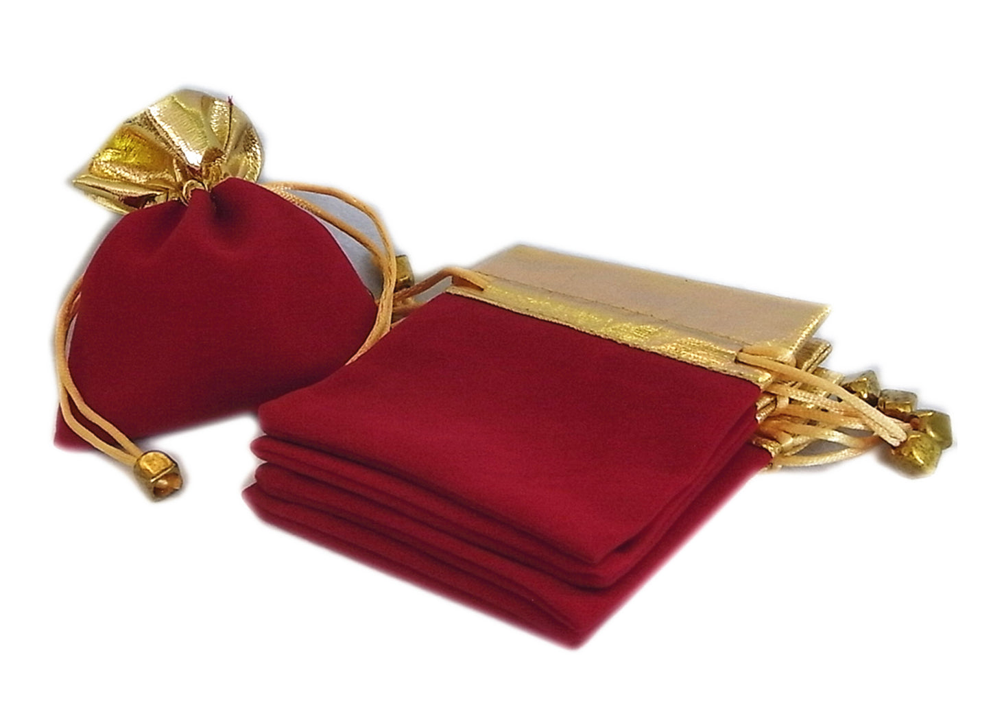 50 Elegant Red/Black Velvet Pouches with Gold Accent - Wedding, Christmas, Jewellery Gift Bags