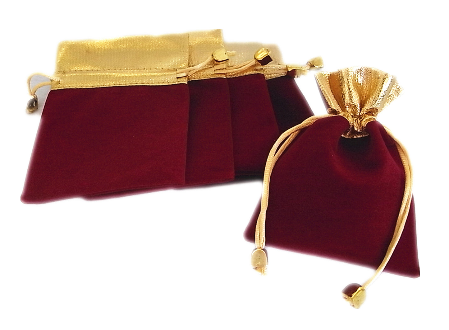 50 Elegant Red/Black Velvet Pouches with Gold Accent - Wedding, Christmas, Jewellery Gift Bags