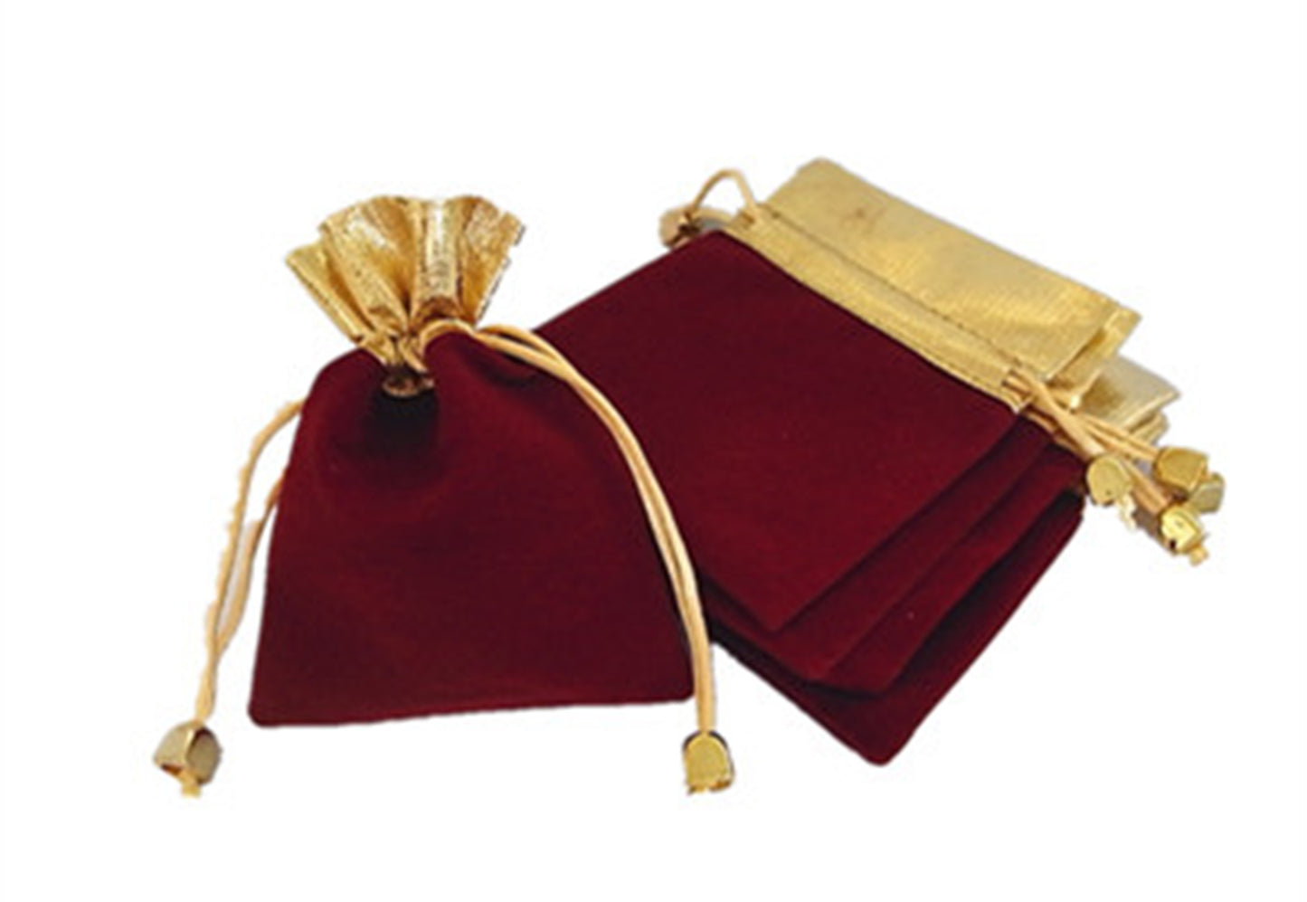 50 Elegant Red/Black Velvet Pouches with Gold Accent - Wedding, Christmas, Jewellery Gift Bags