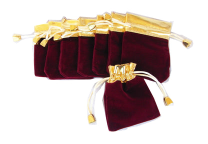 50 Elegant Red/Black Velvet Pouches with Gold Accent 7x9cm