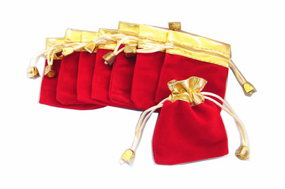 50 Elegant Red/Black Velvet Pouches with Gold Accent 7x9cm