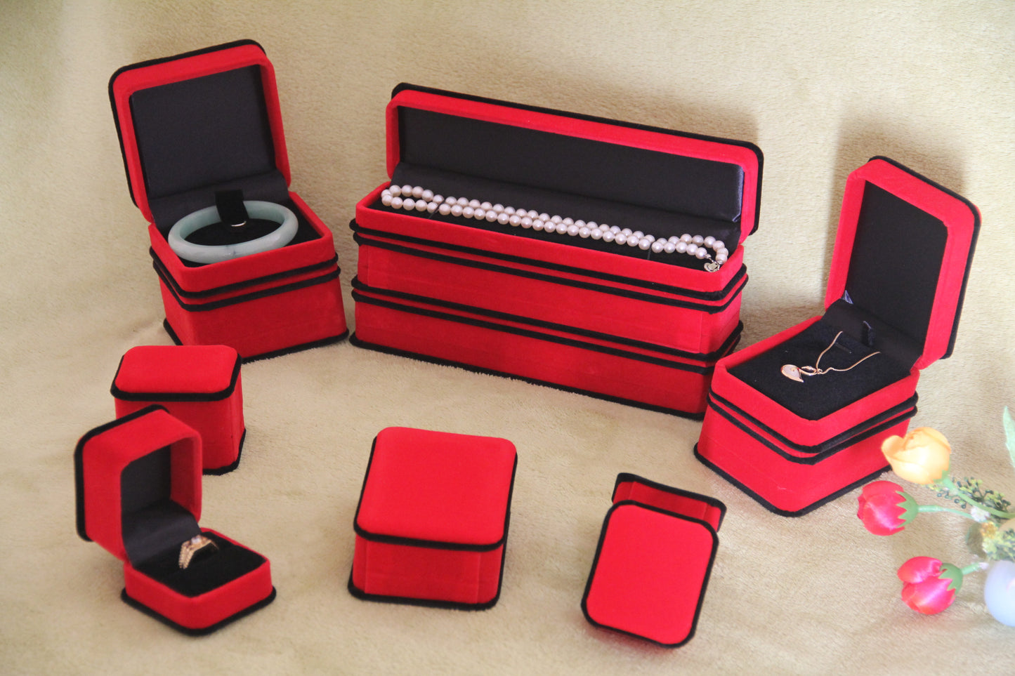 Velvet Red Jewellery Boxes - Gift Packaging Set - Necklace Ring Pendant Bracelet Gift Boxes