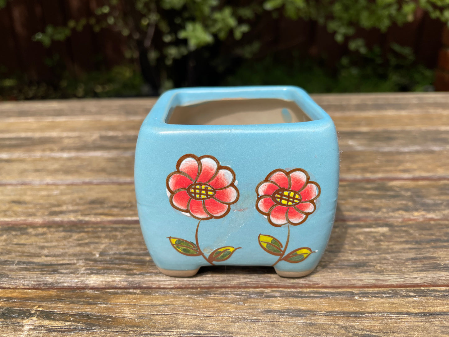 Blue Ceramic Pots Floral Pattern Succulent Cactus Pots Draining Hole