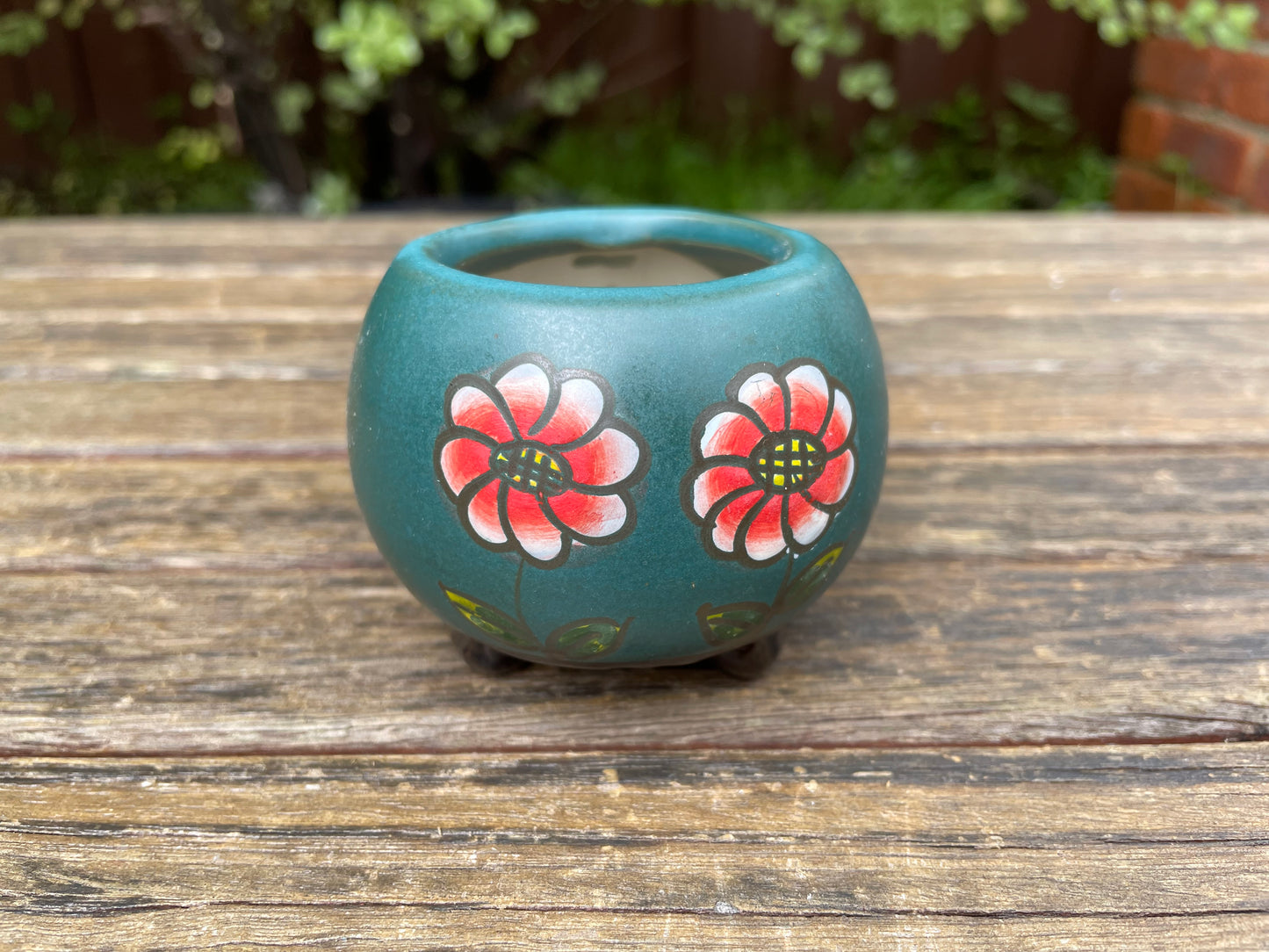 Green Ceramic Pots Floral Pattern Succulent Cactus Pots Draining Hole