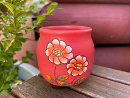 Red Ceramic Pots Floral Pattern Succulent Cactus Pots Draining Hole