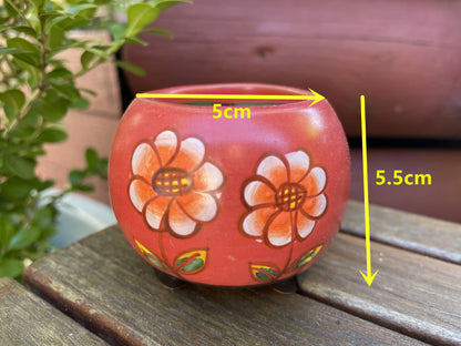 Red Ceramic Pots Floral Pattern Succulent Cactus Pots Draining Hole