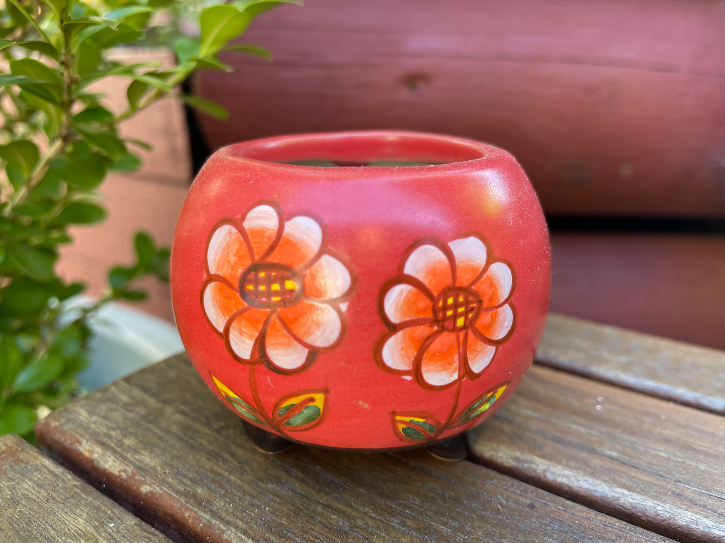 Red Ceramic Pots Floral Pattern Succulent Cactus Pots Draining Hole