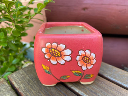 Red Ceramic Pots Floral Pattern Succulent Cactus Pots Draining Hole