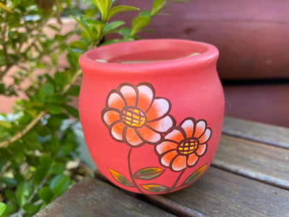 Red Ceramic Pots Floral Pattern Succulent Cactus Pots Draining Hole