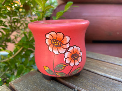 Red Ceramic Pots Floral Pattern Succulent Cactus Pots Draining Hole