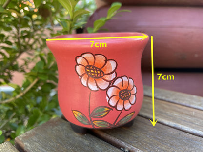 Red Ceramic Pots Floral Pattern Succulent Cactus Pots Draining Hole