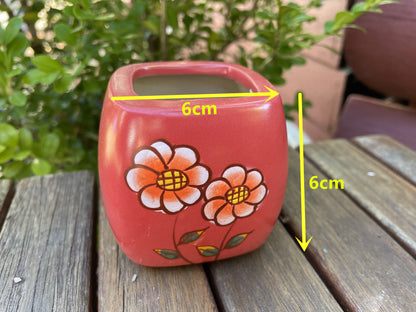 Red Ceramic Pots Floral Pattern Succulent Cactus Pots Draining Hole