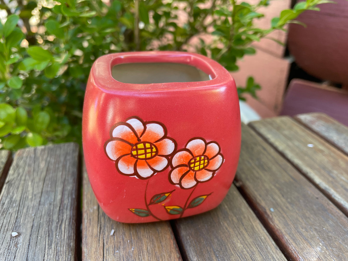 Red Ceramic Pots Floral Pattern Succulent Cactus Pots Draining Hole