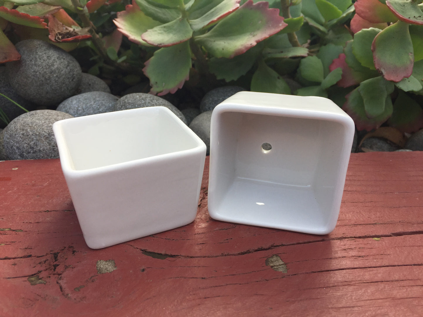 6x Square Pots Small Cube White Ceramic Glazed Plant Pots Succulent Home Office Decor 6.5cm