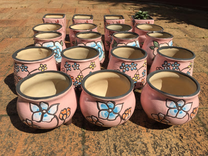 Pink Ceramic Pots with Feet Hand Painted Succulent Cactus Planter Set pf 6