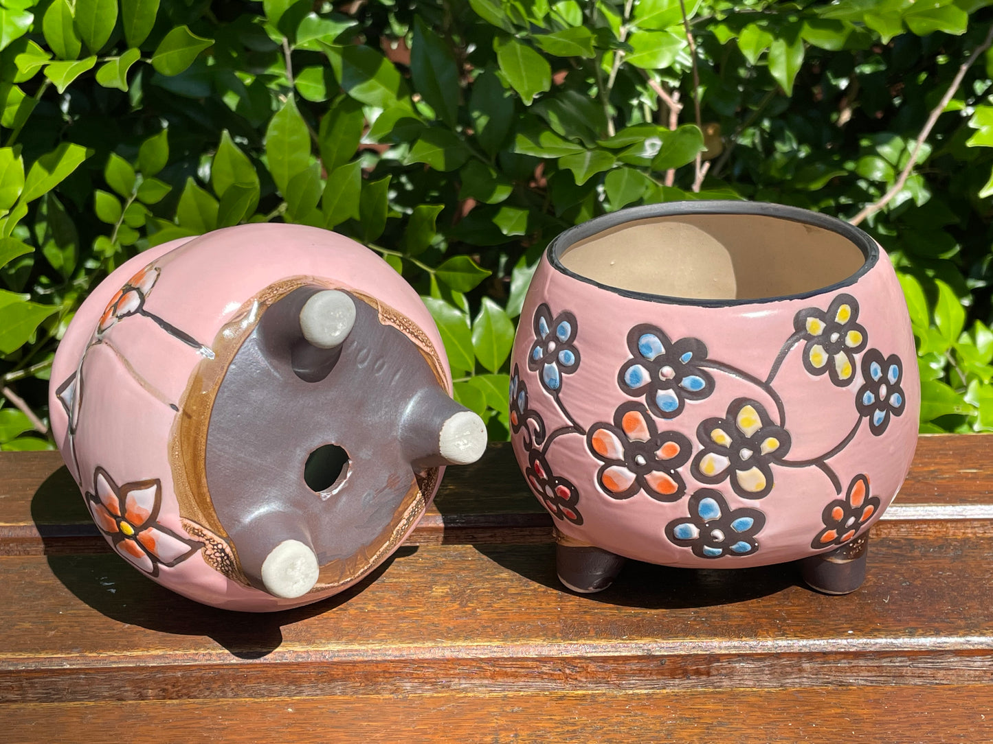 Pink Ceramic Pots with Feet Hand Painted Succulent Cactus Planter Set pf 6