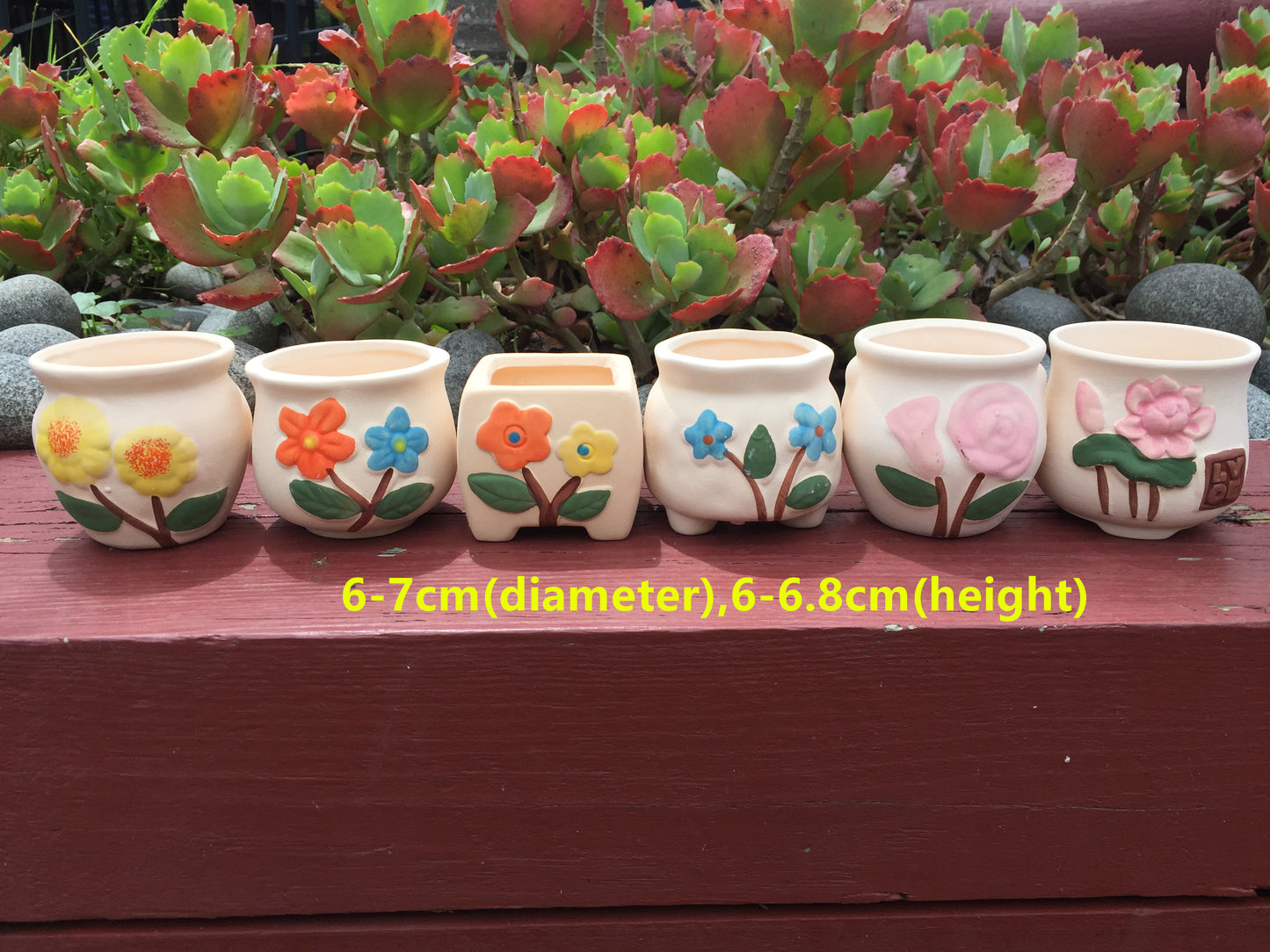 6x Succulent cactus ceramic pots planters small size floral pattern 6 different designs