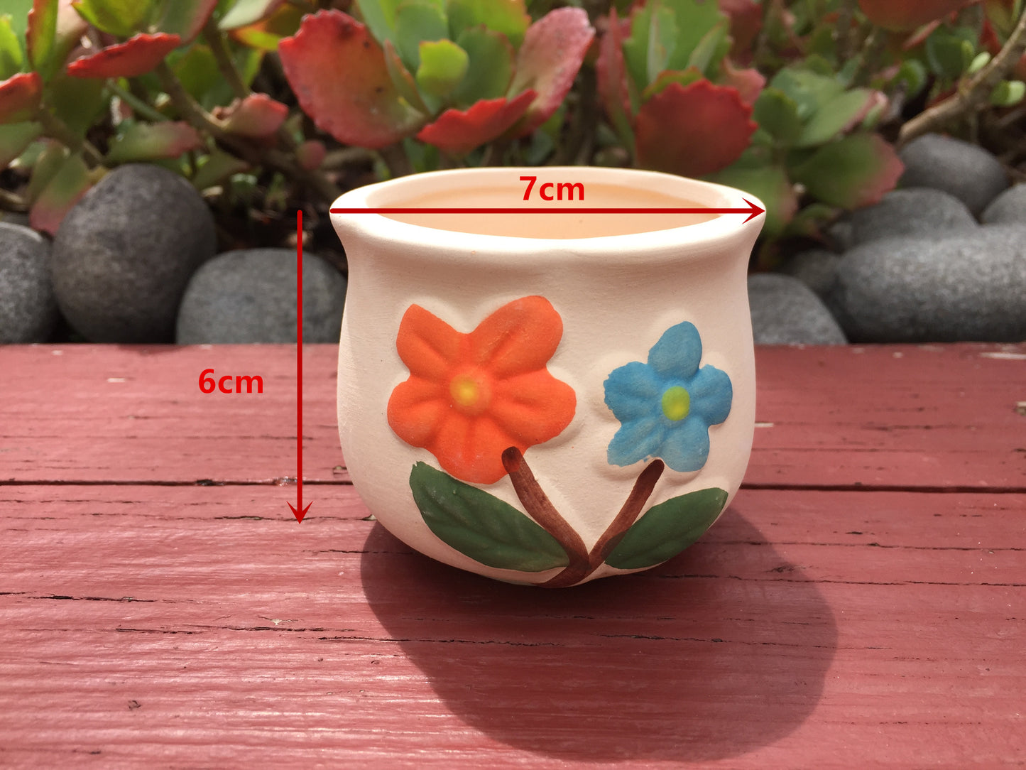 6x Succulent cactus ceramic pots planters small size floral pattern 6 different designs