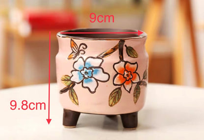 Pink Ceramic Pots with Feet Hand Painted Succulent Cactus Planter Set pf 6