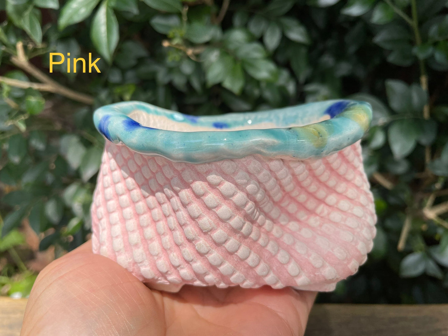 Handmade pot succulent planter pastel light colour draining hole at bottom Home office table decoration gift ideas